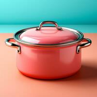 AI generated Enameled bright pan on isolated background, cooking soup - AI generated image photo