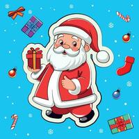 New Year, Christmas card, stickers with cute santa claus in cartoon style. vector