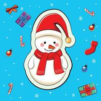 New Year, Christmas card, stickers with cute snowmen in cartoon style. vector