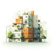 AI generated flat building design on white background photo