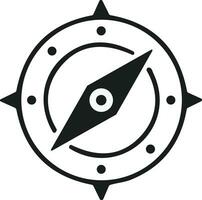 Compass icon. Monochrome navigational compass with cardinal directions of North, East, South, West. Geographical position, cartography and navigation. Vector