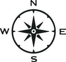 Compass icon. Monochrome navigational compass with cardinal directions of North, East, South, West. Geographical position, cartography and navigation. Vector