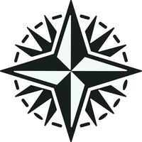 Compass icon. Monochrome navigational compass with cardinal directions of North, East, South, West. Geographical position, cartography and navigation. Vector