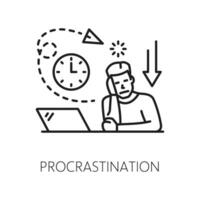Procrastination psychological problem line icon vector