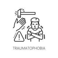 traumatofobia fobia, mental salud línea icono vector