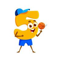 Cartoon funny number five 5 play basketball ball vector