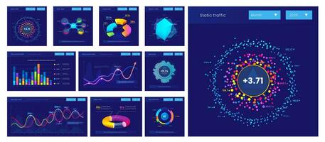 Dashboard info data charts, graphs and diagrams vector