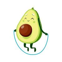 dibujos animados saltando con cuerda aguacate personaje vector