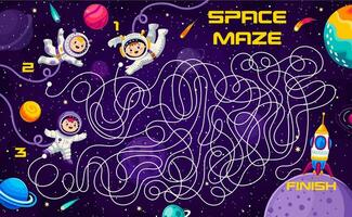 Help to astronauts find spaceship, labyrinth maze vector