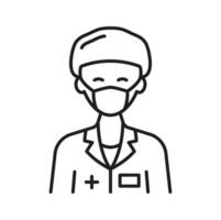 Chicken pox doctor in protective mask outline icon vector