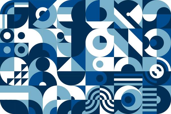 Abstract blue and white sea Bauhaus pattern
