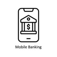 móvil bancario vector contorno icono diseño ilustración. negocio y administración símbolo en blanco antecedentes eps 10 archivo