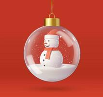 3d Transparent Christmas ball with snowman vector