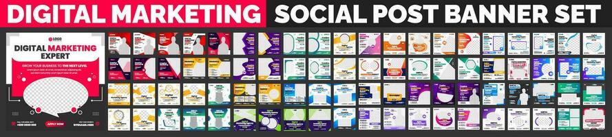 big mega set of digital marketing social media post banner template. clean minimal editable square digital marketing web banner or business marketing post banner big mega bundle collection. vector