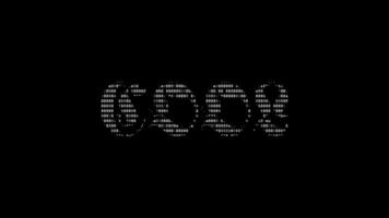 Häftigt ascii animering slinga på svart bakgrund. ascii koda konst symboler skrivmaskin i och ut effekt med looped rörelse. video