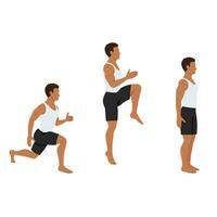 Man doing power lunge exercise. Jump lunges. vector