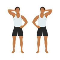 Man doing side push neck stretch exercise while standing. vector