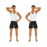 Man doing side push neck stretch exercise while standing. vector