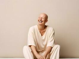 AI generated Portrait of caucasian bald woman, alopecia and cancer awareness photo