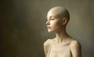 AI generated Portrait of caucasian bald girl, alopecia and cancer awareness photo