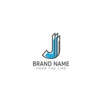 Abstract Initial Letter J Logo. White Geometric Shape with Red Square Dot isolated on Blue Background. Usable for Business and Branding Logos. Flat Vector Logo Design Template Element