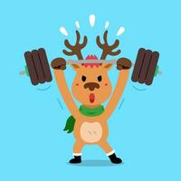 Vector cartoon character christmas reindeer doing weight training