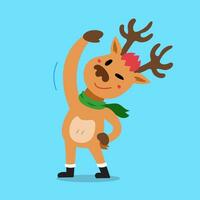 Cartoon character christmas reindeer doing side bend stretch exercise vector