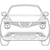 car outline vector. front view car with line art style. isolated car vector art. hand drawn car vector.