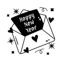 Happy new year greetings card inside letter envelope, concept icon of happy new year greetings card vector