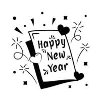 Happy new year greeting card sticker in flat hand drawn style, easy to use and download vector