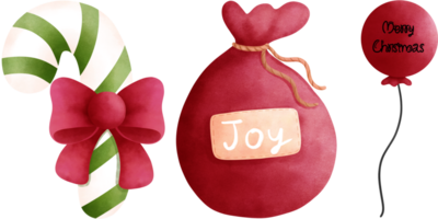 ensemble de aquarelle Noël éléments clipart. bonbons canne, sac et ballon illustration. png