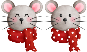 conjunto de acuarela Navidad bebé ratón ilustración con rojo bufanda. png