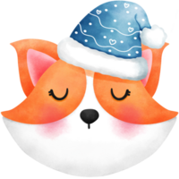 Watercolor cute christmas baby corgi illustration with blue santa hat. png