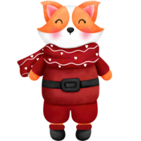 Watercolor christmas baby corgi in red santa clothes and scarf. png