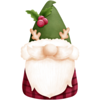 acquerello Natale gnomo con verde Santa cappello, agrifoglio bacche, corna e rosso Abiti. png