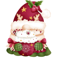 Adorable watercolor christmas gnome with red cup of coffee illustration.Festive christmas ornament clipart. png
