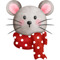 aquarelle Noël bébé Souris illustration avec rouge écharpe.noël animal tête clipart. png