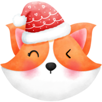 Adorable watercolor christmas baby corgi illustration with red santa hat. png