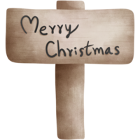 Watercolor rustic  wooden signboard with merry christmas letters illustration. png