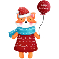 acuarela Navidad bebé corgi en rojo ropa y azul bufanda con globo. png