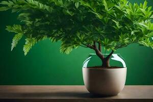 ai generado un en conserva planta en un blanco florero en un mesa foto