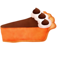 dankzegging pompoen taart met chocola en zweepslagen room clipart.hand getrokken waterverf dankzegging toetje illustratie. png