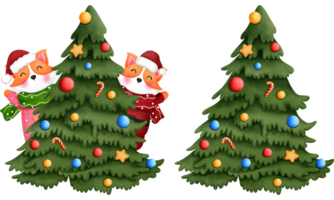 uppsättning av lekfull bebis corgi med jul träd och jul ornament. png