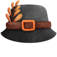 Clásico acuarela negro vaquero sombrero con otoño hojas clipart.rustico acción de gracias ornamento y otoño decoración. png