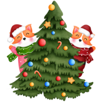 giocoso bambino corgi con Natale albero e Natale ornamenti. png