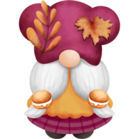 Adorable thanksgiving gnome with cookies and autumn leaves illustration. png