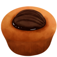 Aquarell Kürbis Cupcake mit Pekannuss und Schokolade Clipart.fastive Urlaub Dessert Illustration. png