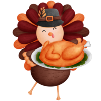 Clásico linda acuarela Turquía con acción de gracias cena.otono cosecha saludo tarjeta con decorativo acuarela pavo. png