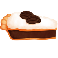 Thanksgiving pumpkin pie with pecan and cream clipart.Watercolor thanksgiving dessert illustration. png
