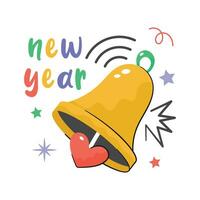 Take a look at this beautifully designed new year ringing bell sticker in flat style vector